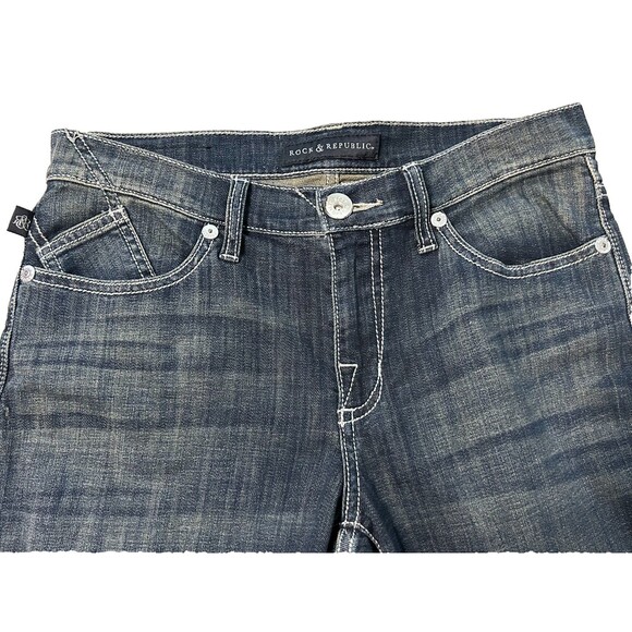 Rock & Republic Women's Jeans Kendall Size 10  30x27 Embroidery Dark Wash - Picture 2 of 8